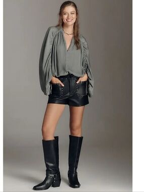 $118 NWOT anthropologie long-sleeve ruched dolman top - cool olive Size Small